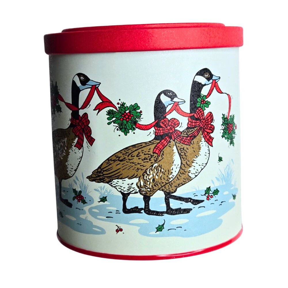 Vintage Christmas Tin, Geese On Parade, The Potpourri Press, made in USA
